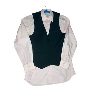 Modena Men's Black Vest with Pink Button Down Long Sleeve Shirt